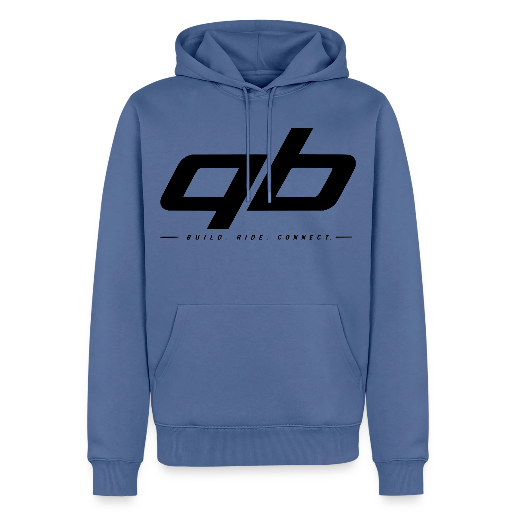 Blauer Hoodie mit aktuellem quadbuild Design
